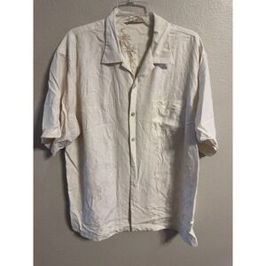 Tommy Bahama Silk Button Up Shirt Mens Large‎ Camp Palm Tree Embroidered